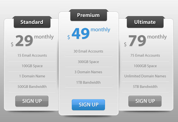 Pricing Table UI Element PSD