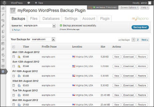 myRepono WordPress Backup Plugin & Service
