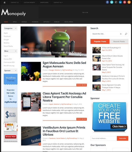 Monopoly is a sleek, dark, dual-sider WordPress theme that is responsive
