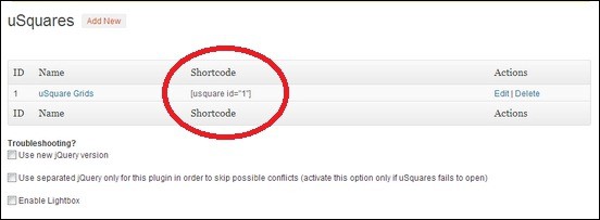 uSquare-Shortcode