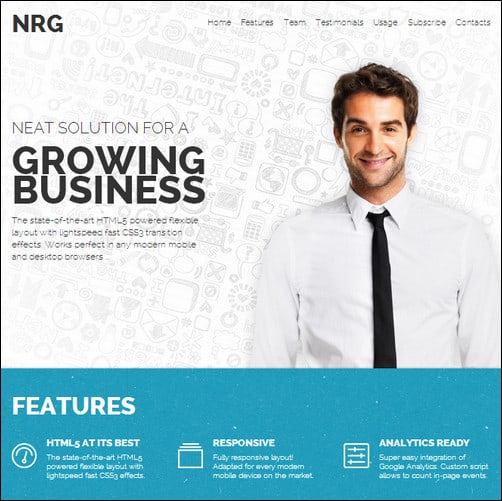 nrg business landing page template