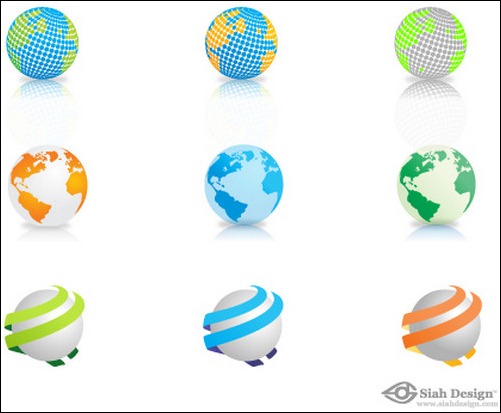 siah design nine vector globes world map