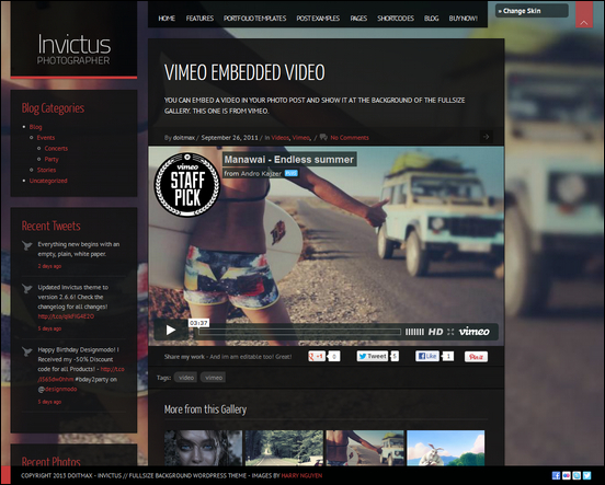 Invictus is a cool video portfolio theme for WordPress