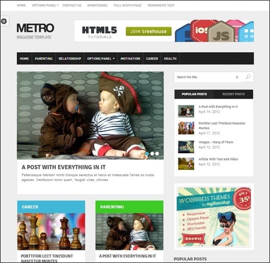 metro is a clean modern designed theme for wordpress with a touch of metro
