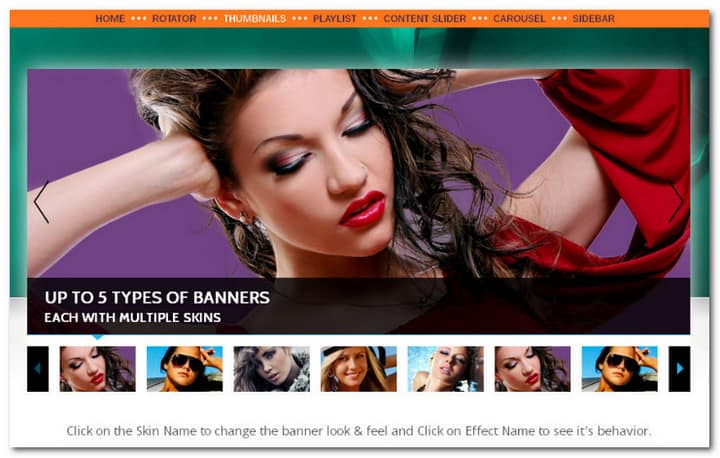 All in one banner rotator is powerful jQuery plugin that you can be configured to act as Banner Rotator, Thumbnails Banner, Banner with Playlist, Content Slider and Carousel.