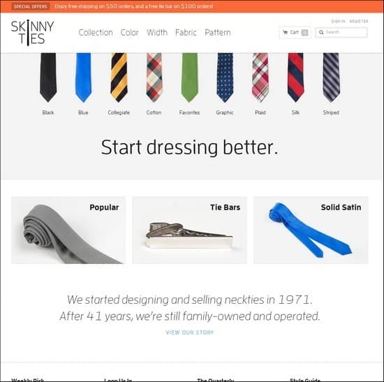 Skinny Ties is very simple yet shows great e-commerce style.