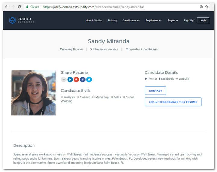 Jobify resume page