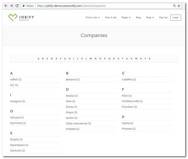 job listing page