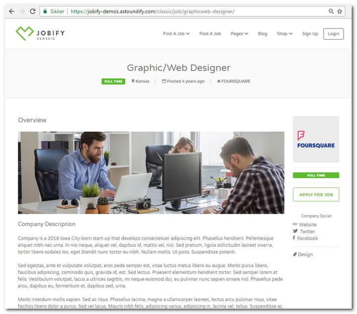 job listing page