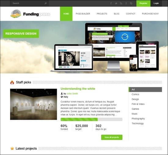 Fundingpress is a WordPress theme that allows you to create your own crowdfunding site.Users will be able to create projects that are brought to life through the direct support of others.